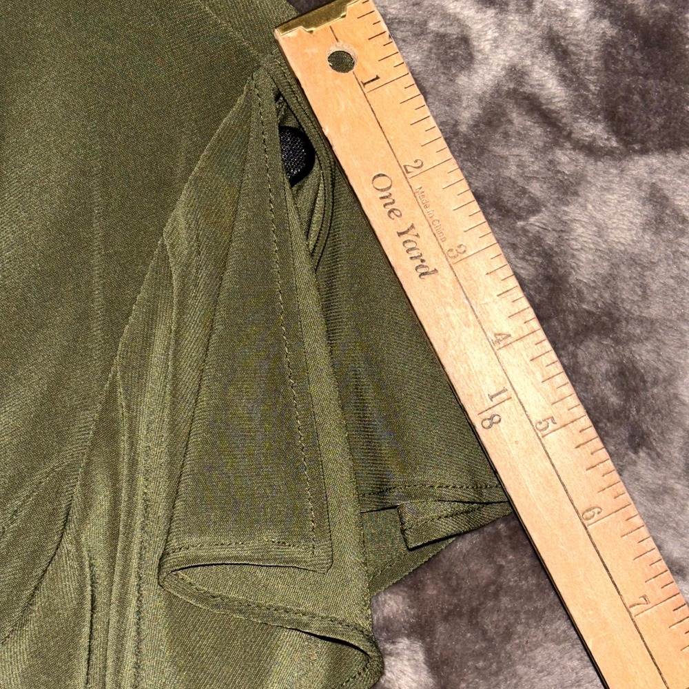 Mac Duggal Olive Green Ruched Midi Dress Surplice Flutter‎ Sleeve Sexy NWT 2 - Picture 9 of 15